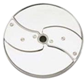 Dual curved slicing blade with central mount for food processor.