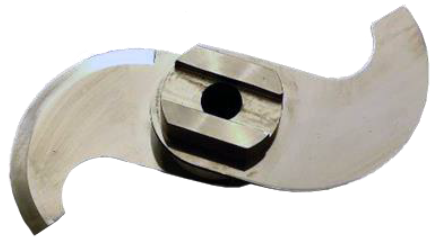 Curved dual-edge blade with hexagonal central mount.