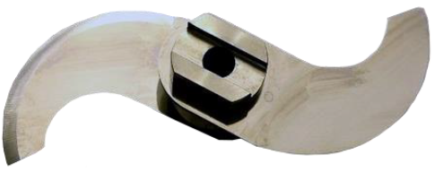 Dual curved metal blade with central mount slot.