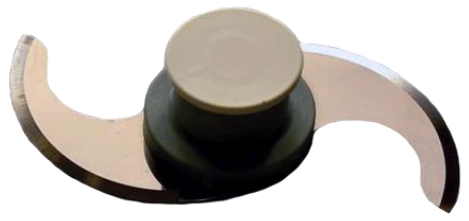 Dual curved stainless blade with plastic hub for food processor.