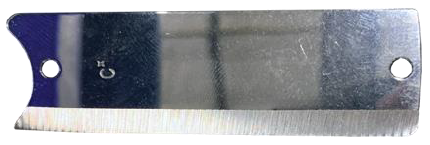 Straight serrated blade with mounting holes on both ends.