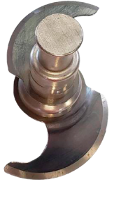 Double curved blade with cylindrical metal mount.