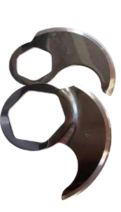 Set of curved blades with hexagonal central mounts.