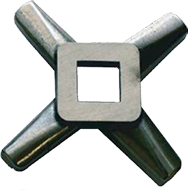Four-blade meat grinder knife with square center hole.
