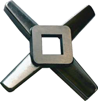 Four-blade meat grinder knife with square center hole.