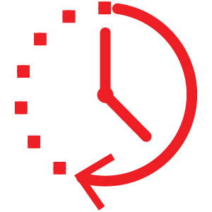 Clock with red arrow and dots, symbolizing time or history.