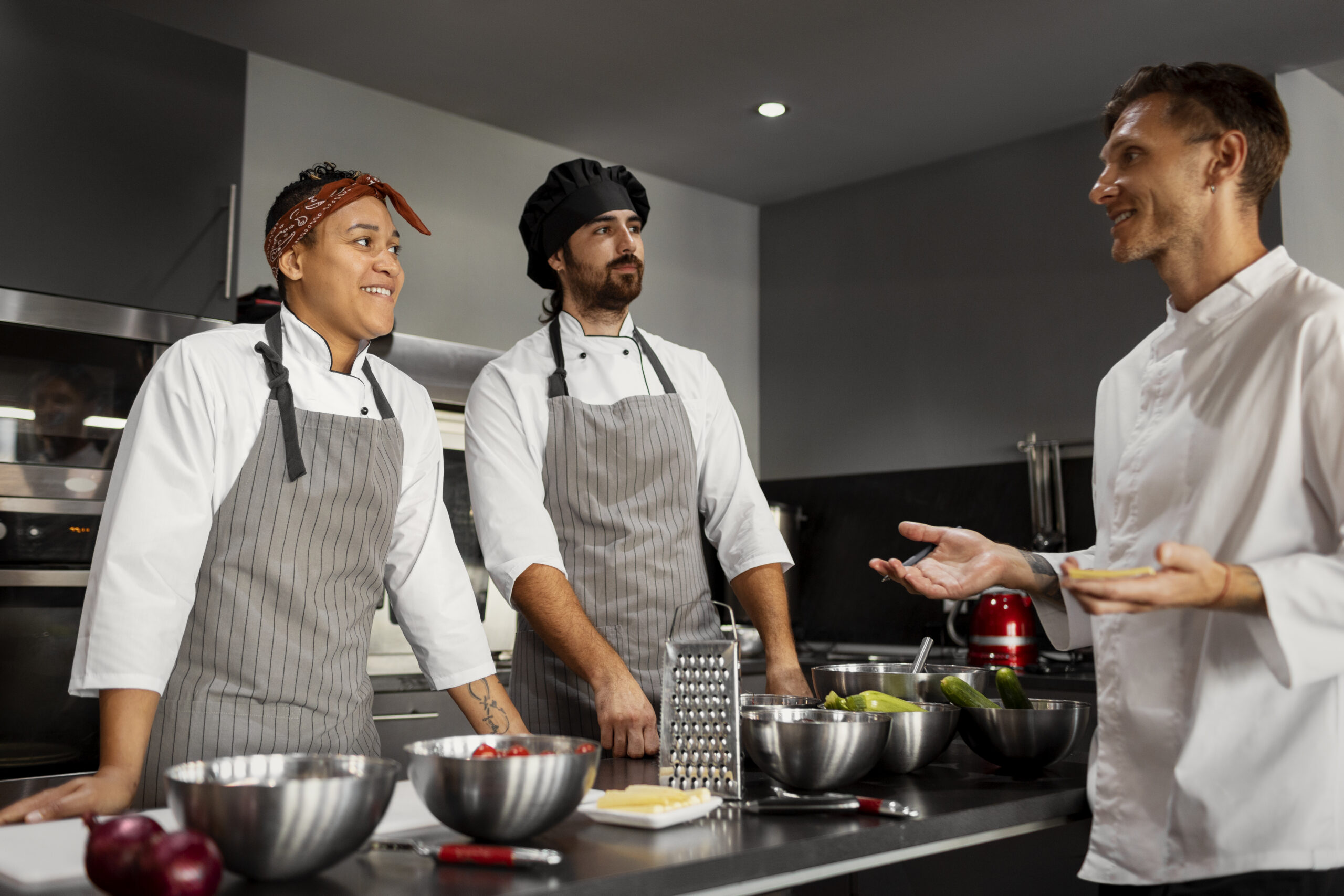 Chefs working together in a professional kitchen
