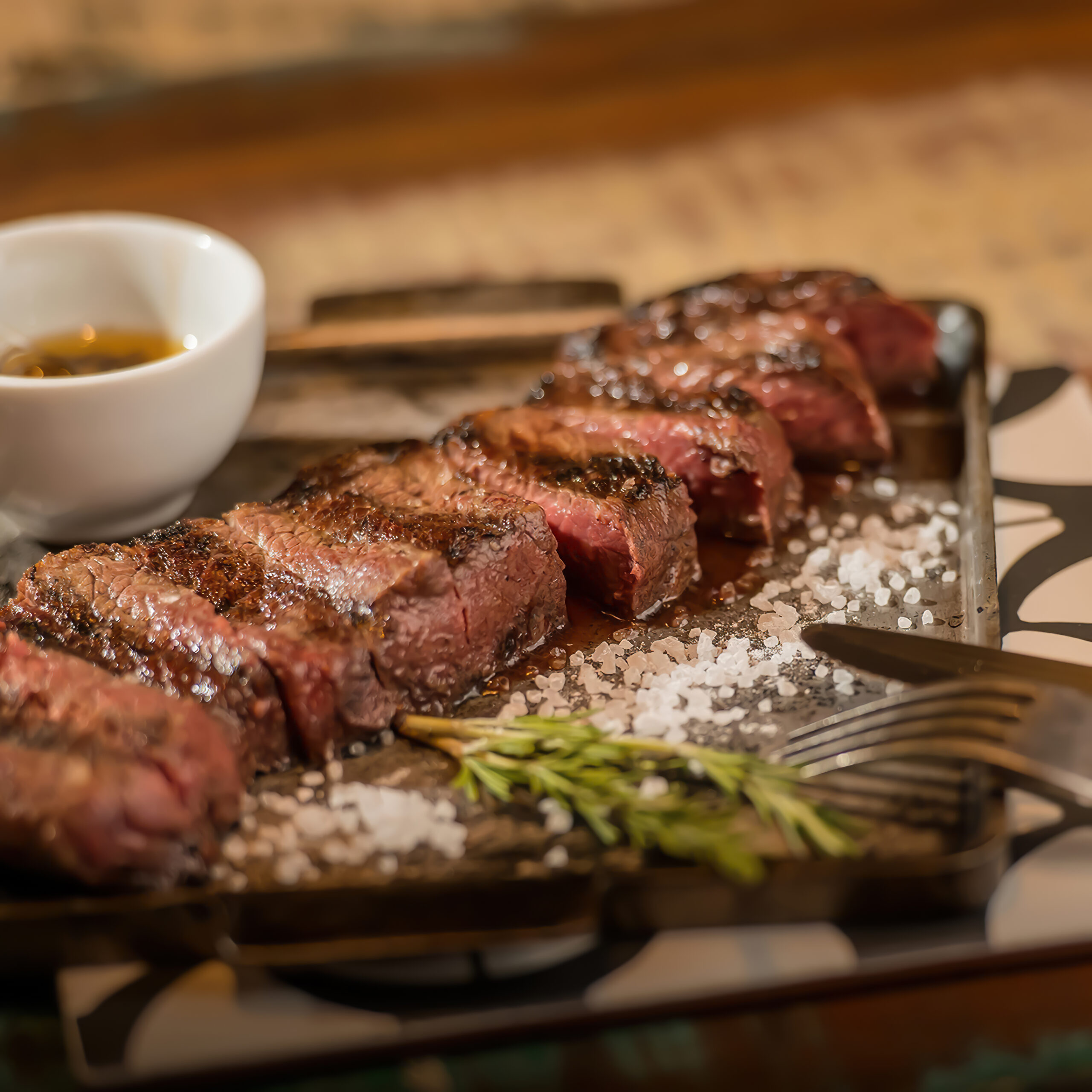 Delicious roast beef plated at a steakhouse